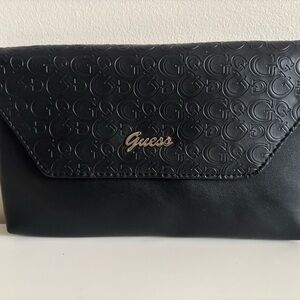 Guess Black Logo Embossed Wristlet